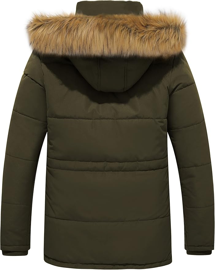 Mens Parka Jacket Fleece Lined Winter Removable Hood Army Green Size S WenVen