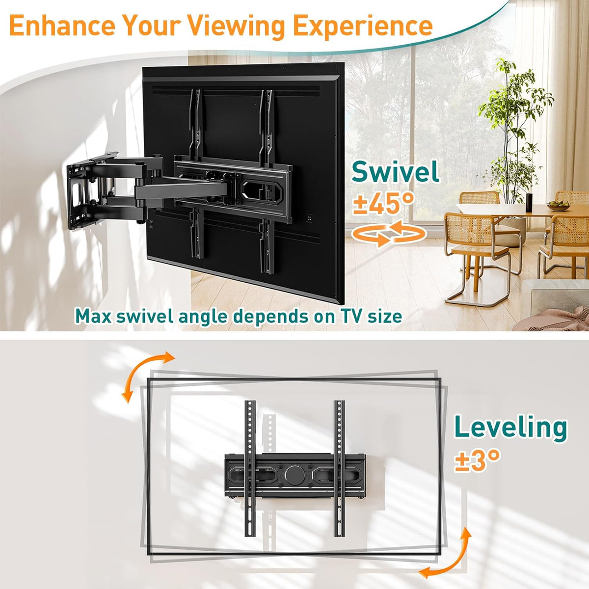 Full Motion TV Bracket 26-70 Inch Swivel VESA 400x400mm, 45kg Tilt Mount ELIVED