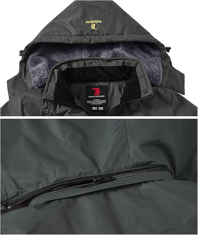 Womens Waterproof Jacket Fleece Lined Warm Outdoor Coat Dark Grey Size M