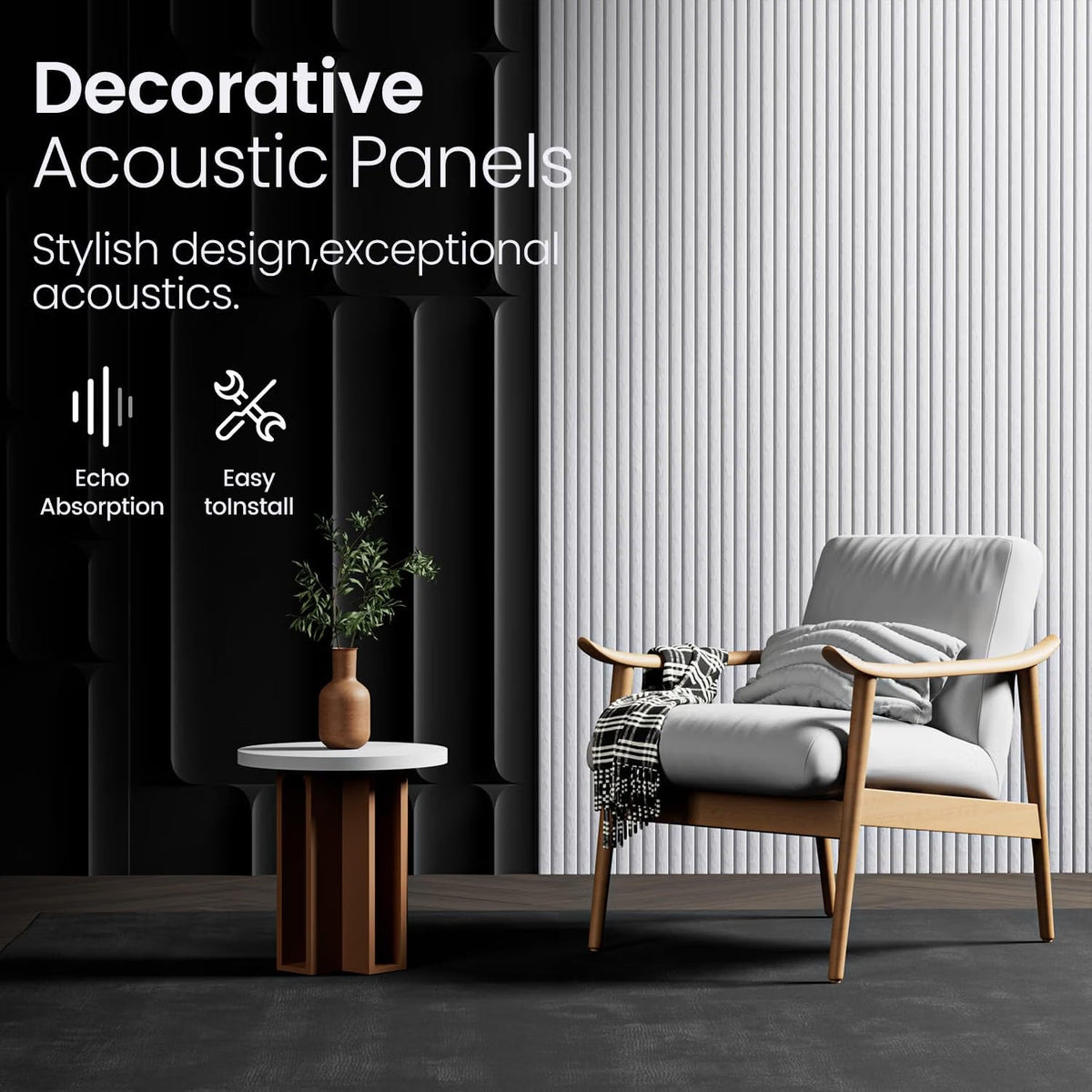 Acoustic Panels 2 Pack 3D Self Adhesive Sound Absorbing Wall Panels Black Studio