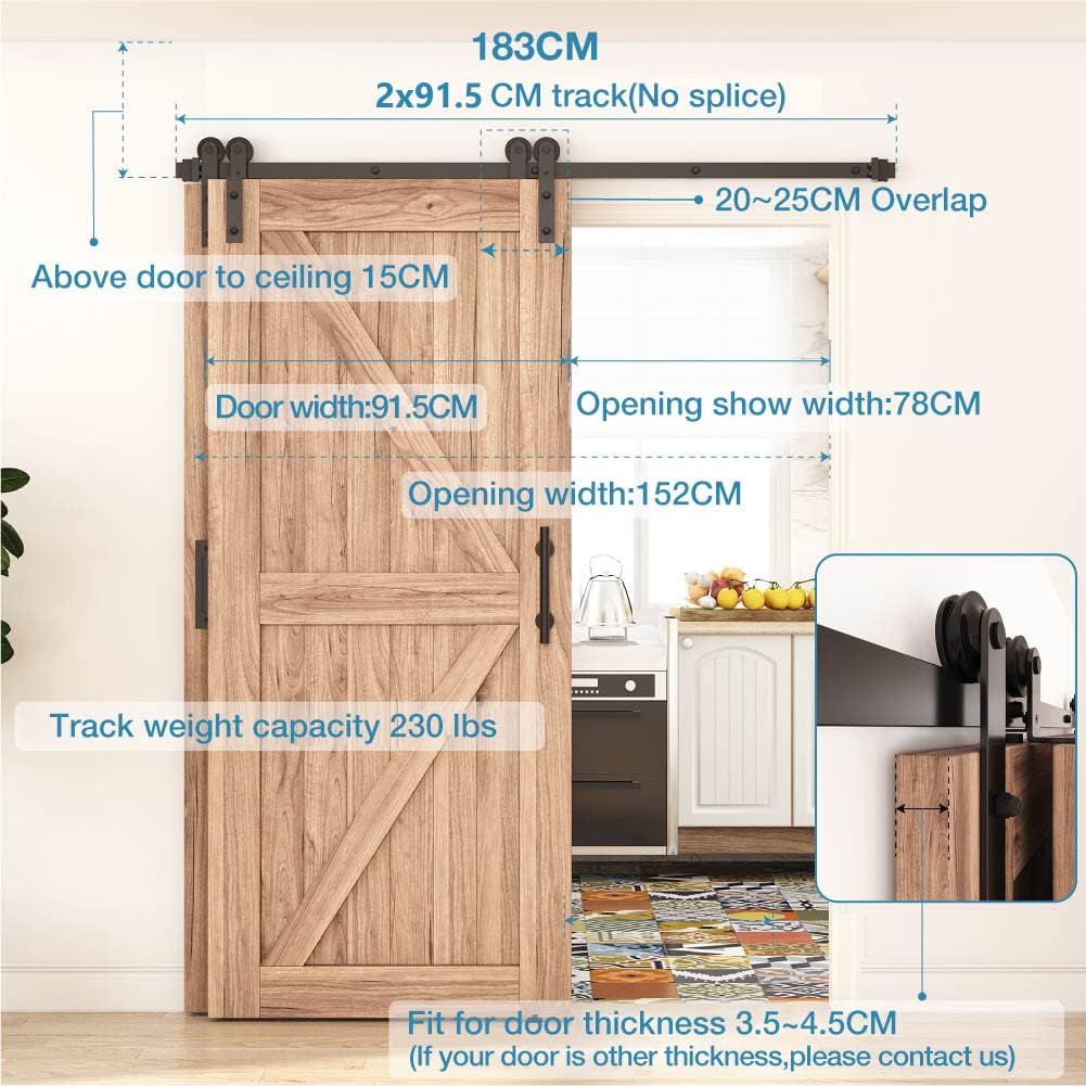 Double Sliding Door Track Kit 183cm Heavy Duty Barn Rail WINSOON