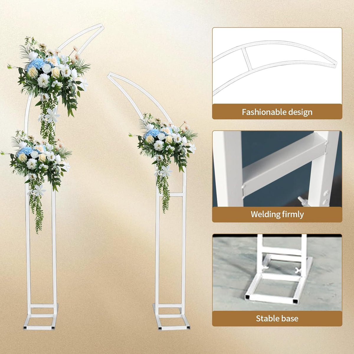Metal Wedding Backdrop Stand Moon Shape Arch 2.1M 1.8M 2Pcs Maxant