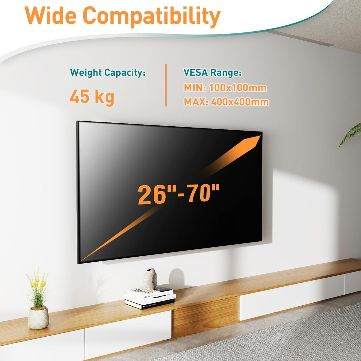Full Motion TV Bracket 26-70 Inch Swivel VESA 400x400mm, 45kg Tilt Mount ELIVED