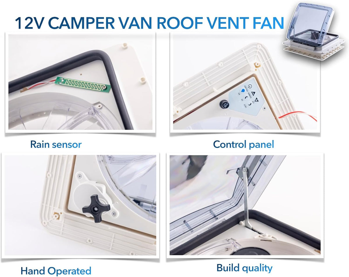 Caravan Roof Vent Fan 40x40cm Rain Sensor 10 Speed Remote Ventilation
