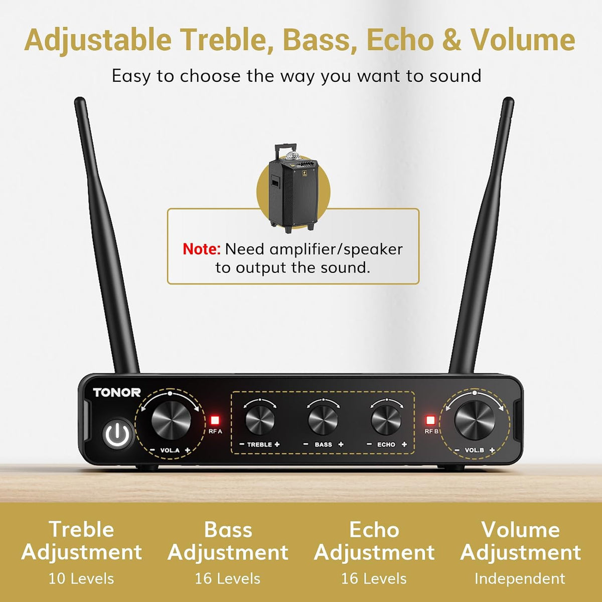 Wireless Microphones UHF Handheld Dynamic 60m Karaoke Mics TONOR Dual Set