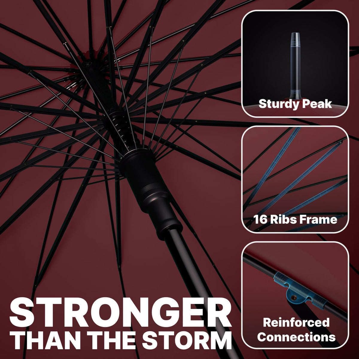 Windproof Umbrella 54 Inch Automatic Open Wooden Handle Royal Walk