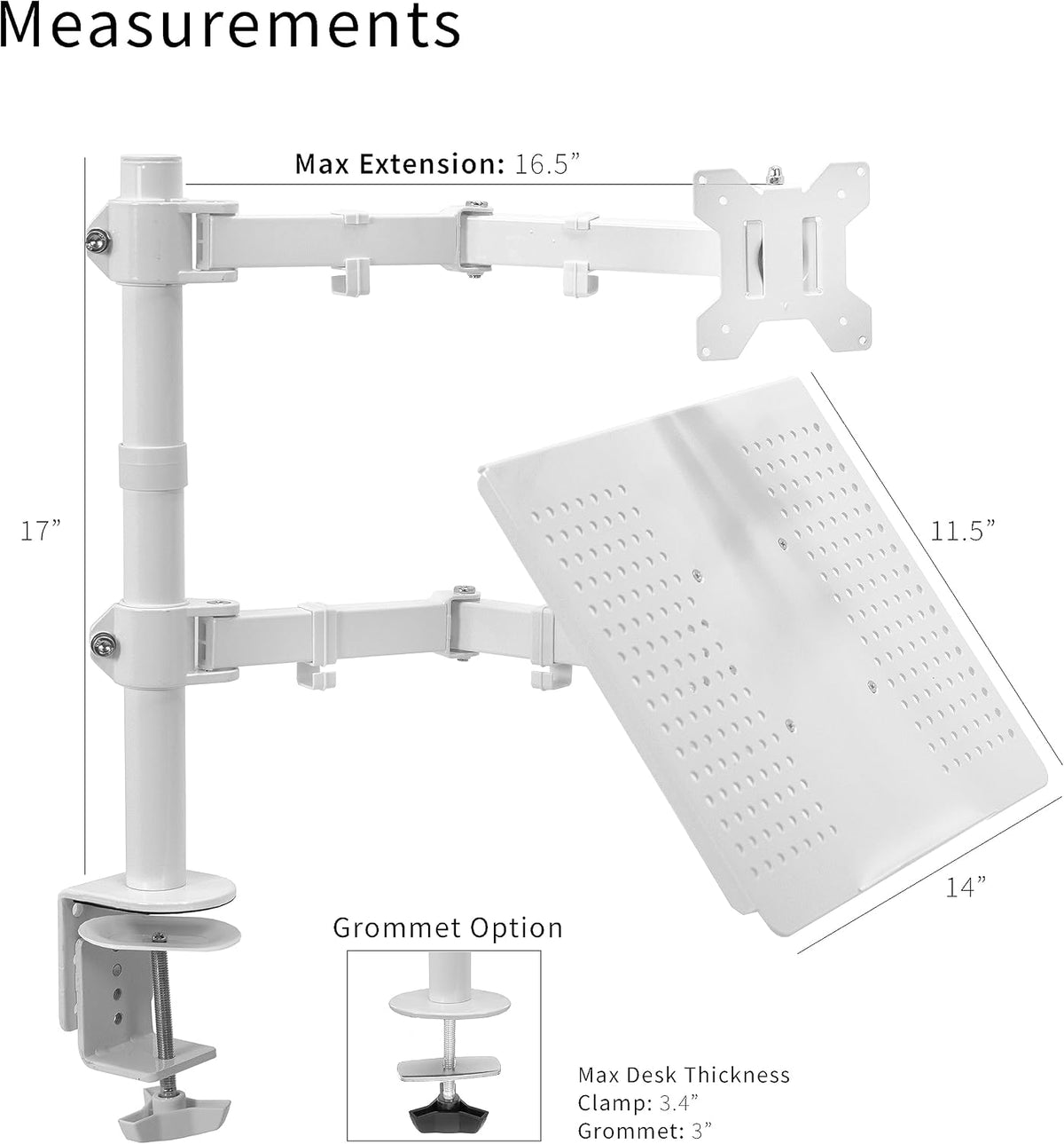 Monitor Laptop Desk Mount 13-32 Inch Adjustable Combo White VIVO