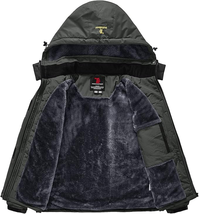 Womens Waterproof Jacket Fleece Lined Warm Outdoor Coat Dark Grey Size M