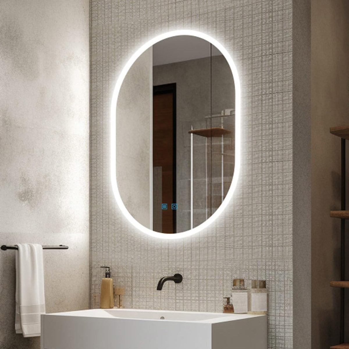Oval Bathroom Mirror LED Lights Dimmable 700 x 1200mm Finmrys