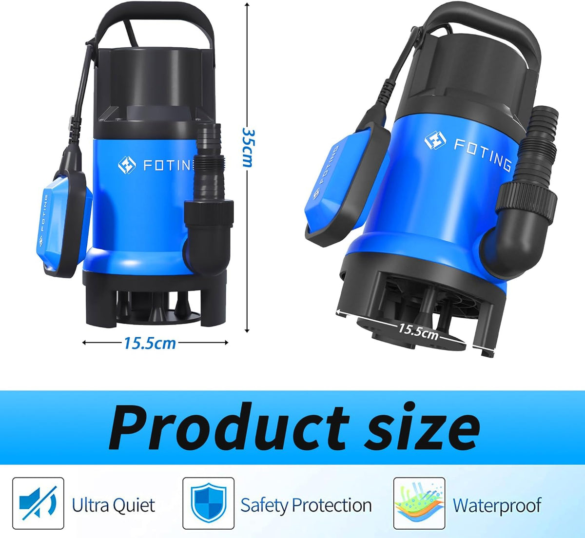 Submersible Water Pump 900W 14000L/H Float Switch Sump Pump FOTING Electric