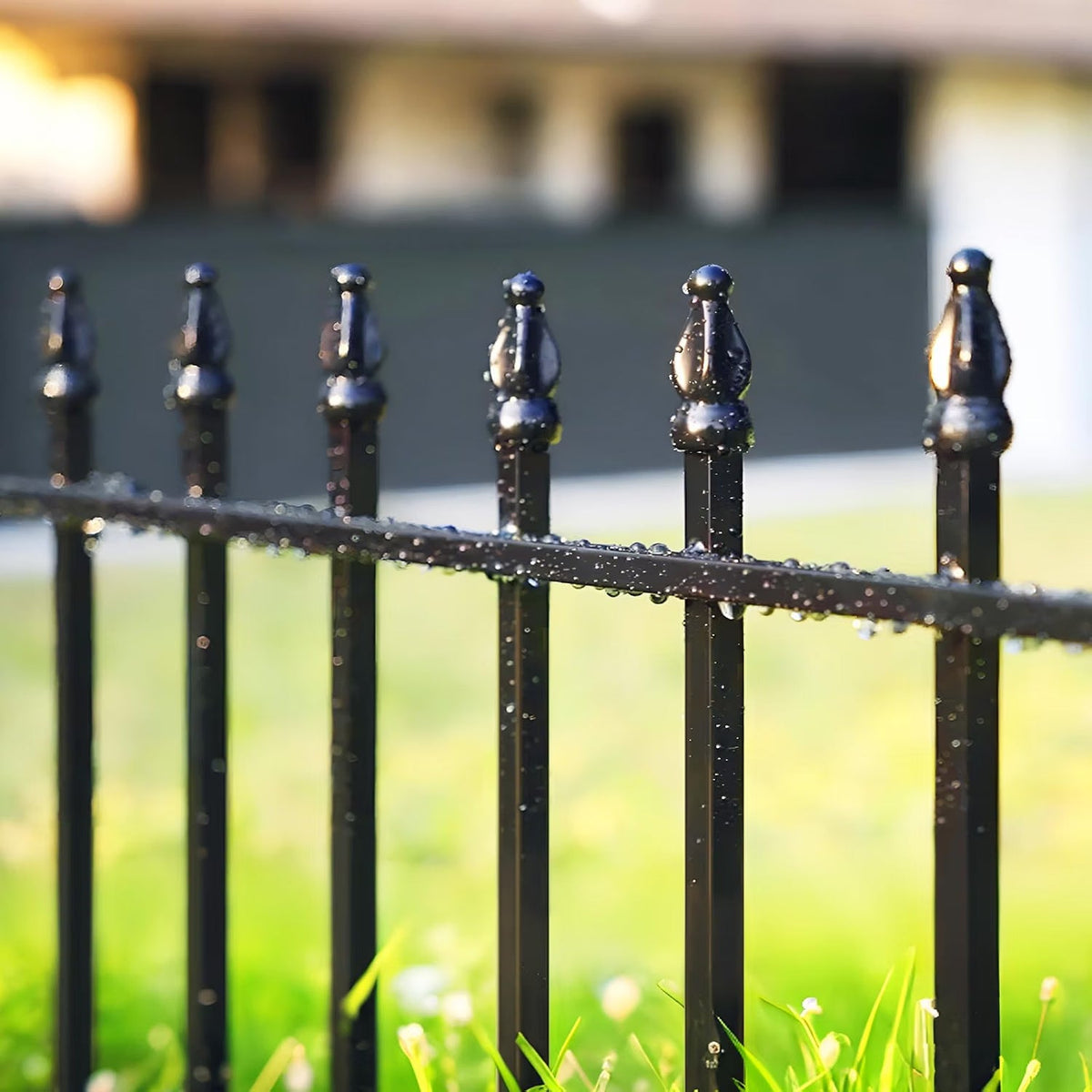 Metal Garden Fence 106cm Decorative 4 Panels 1 Gate Outdoor Animal Barrier Black