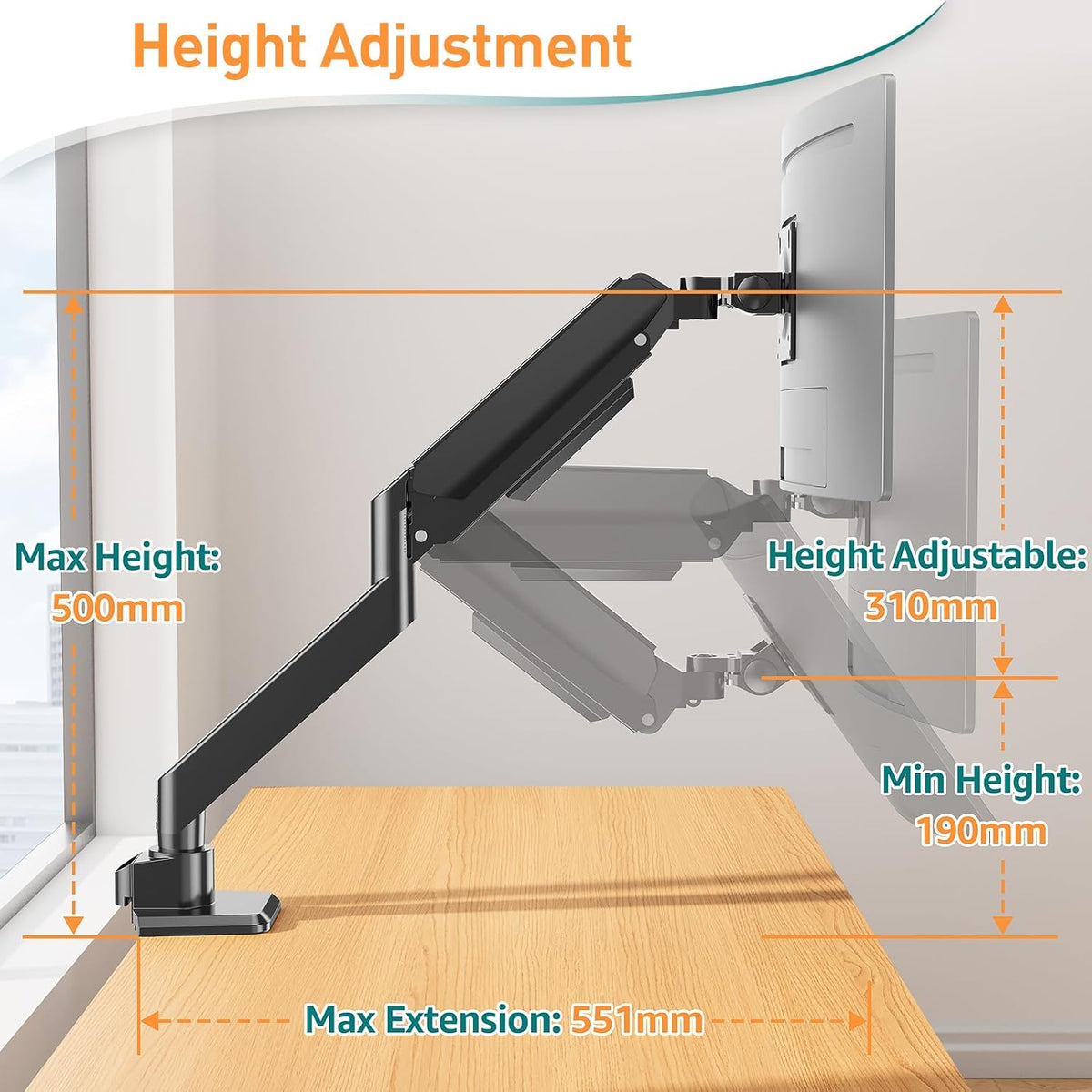 Ultrawide Monitor Arm 17-49 Inch Heavy Duty Gas Spring Mount ELIVED
