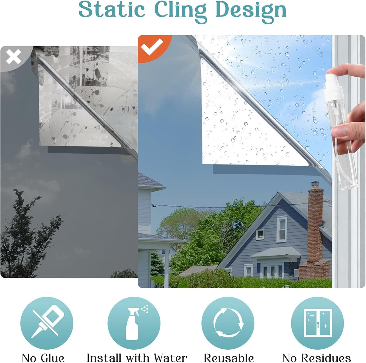 Home Window Privacy Film One Way Mirror 90x400cm Silver Static Cling
