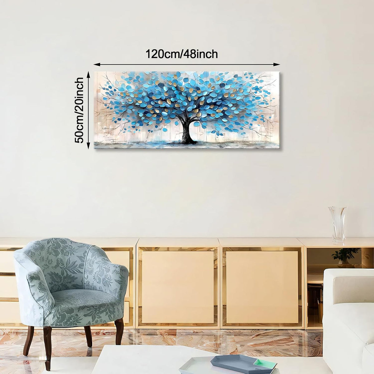 Framed Wall Art 50x120cm Blue Gold Abstract Trees Canvas Print FajerminArt Decor