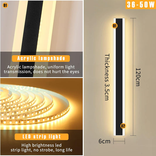 Outdoor LED Wall Light 120cm 42W Black IP65 Long Strip Garden Light Mikeru