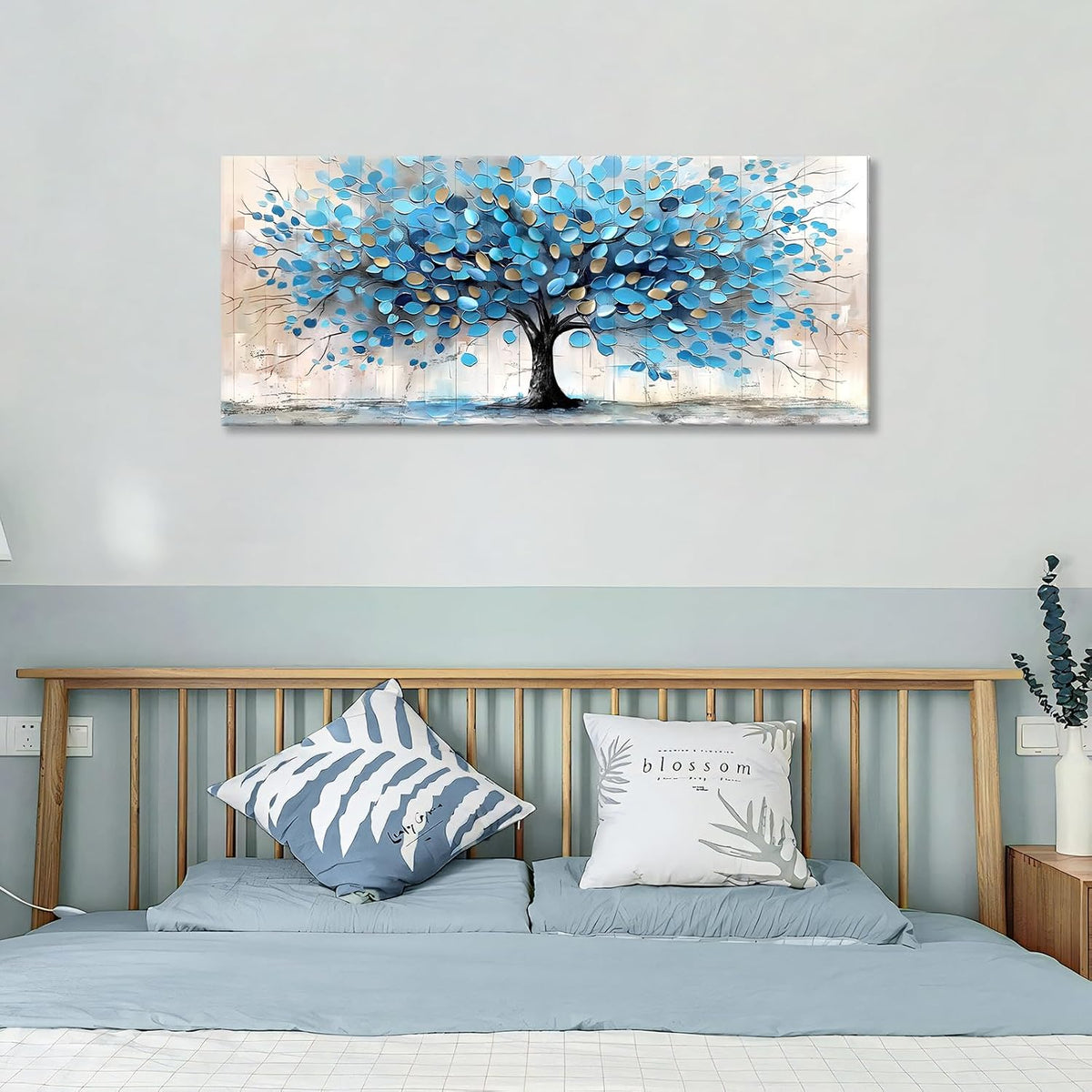 Framed Wall Art 50x120cm Blue Gold Abstract Trees Canvas Print FajerminArt Decor