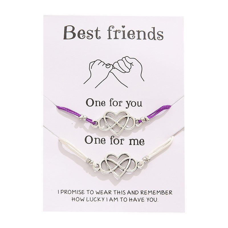 Best Friends Infinity Heart Bracelet - Adjustable Friendship Card Bracelet Set