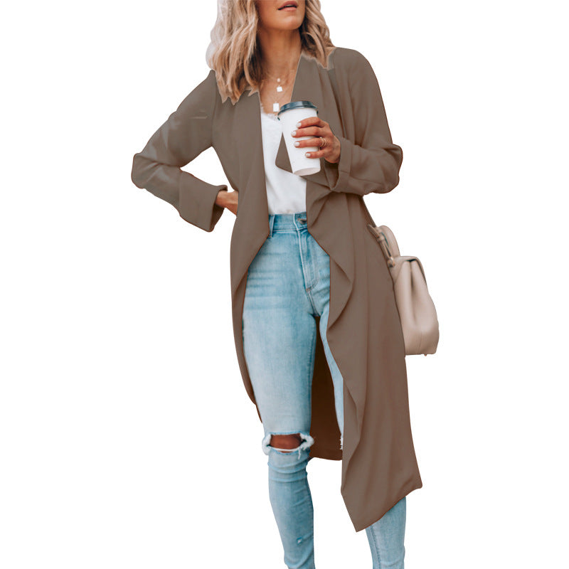 Fall Winter Fashion Solid Color Mid-length Trench Coat