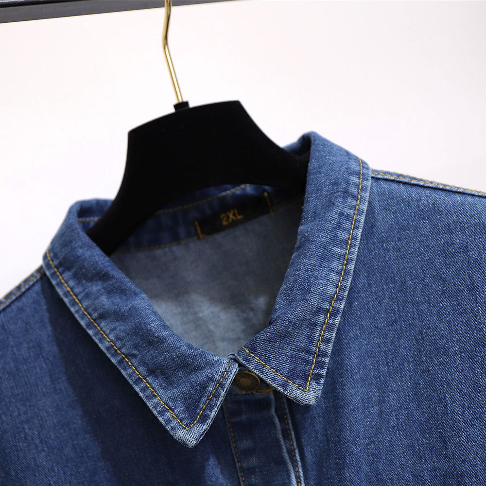Mid-length loose a-line skirt long-sleeved denim dress
