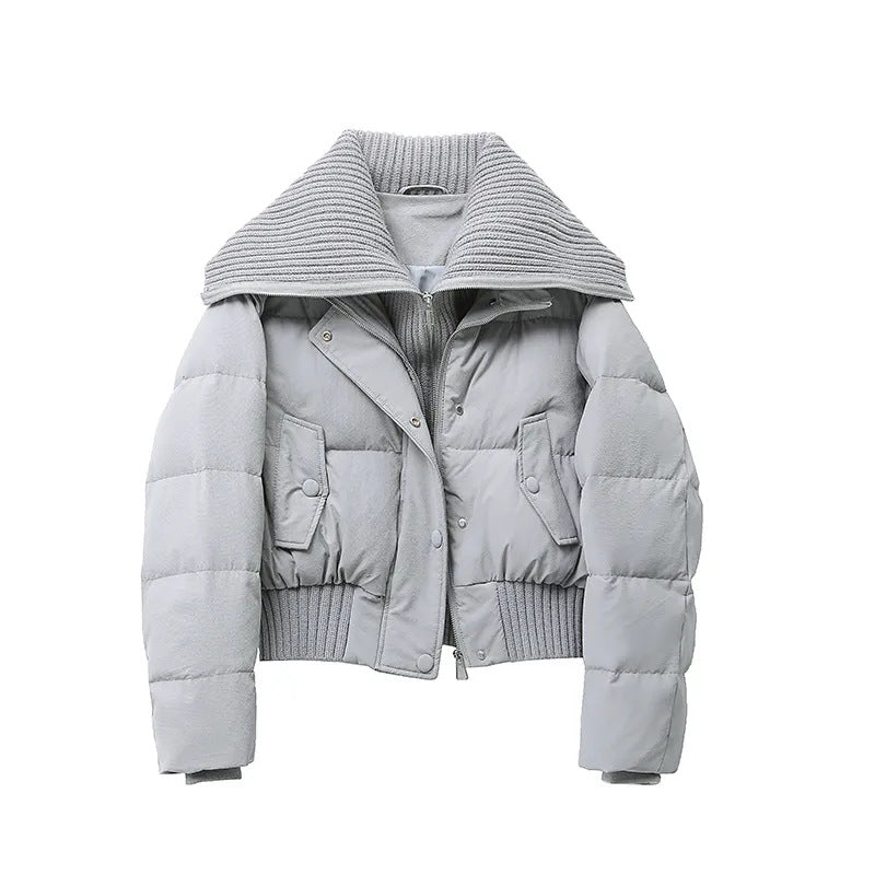 Designer Knit Patchwork Large Lapel Cotton Coat For Women