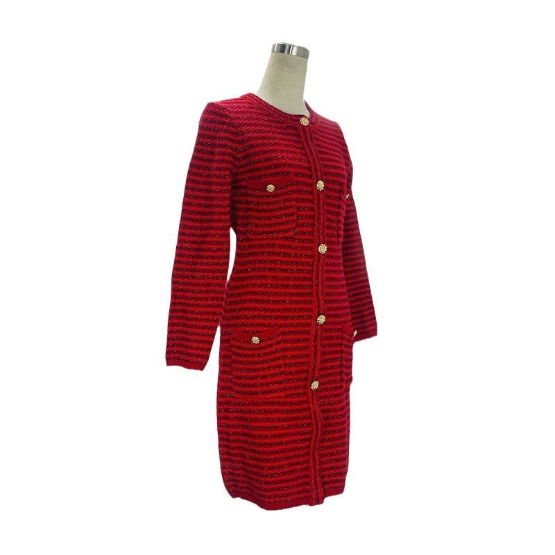 Houndstooth Red Women's Waist-cinching Long Dress