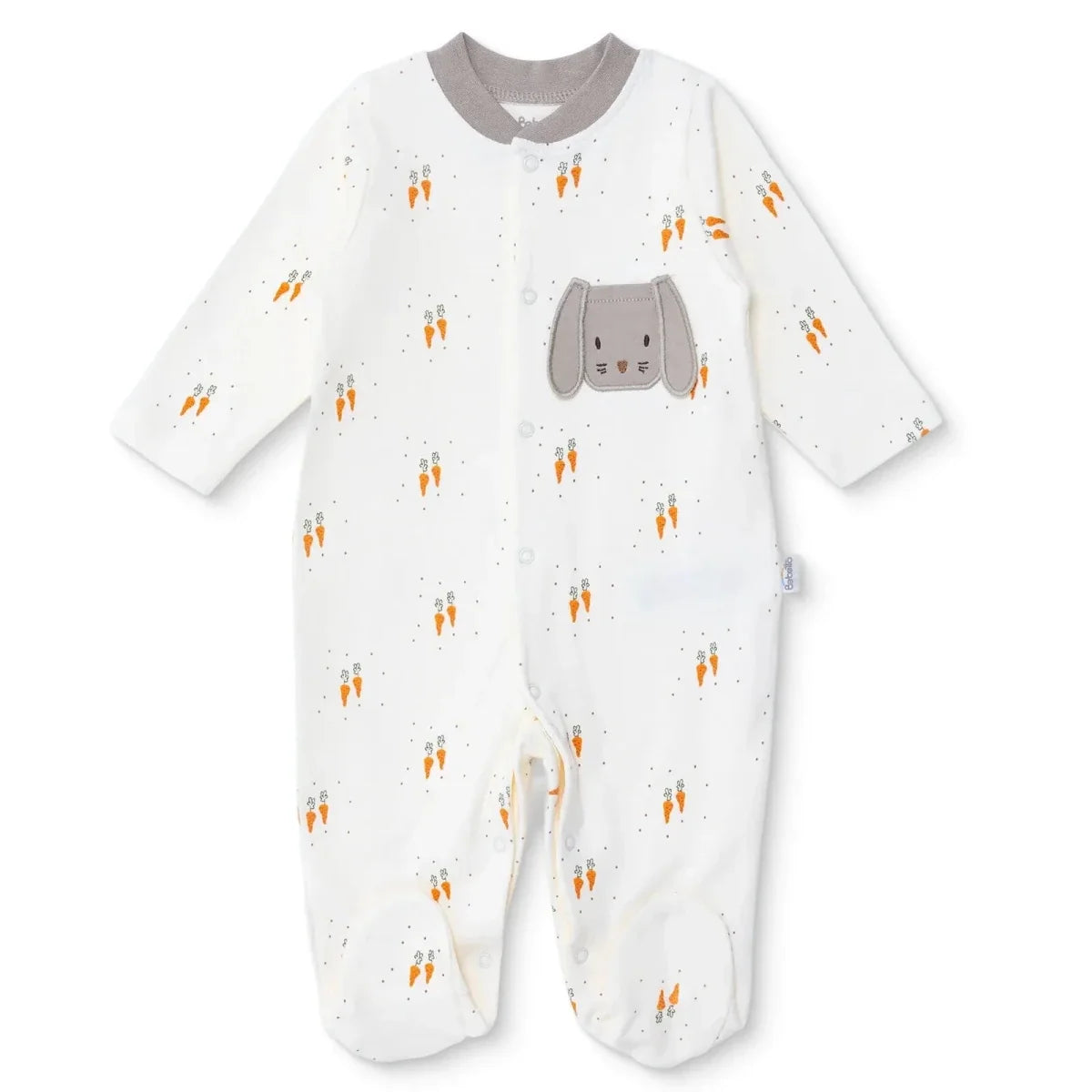 Bebetto Bunny Embroidered Long Sleeve Interlock Baby Sleepsuit with Feet (Newborn to 6-9 Months) - Ecru