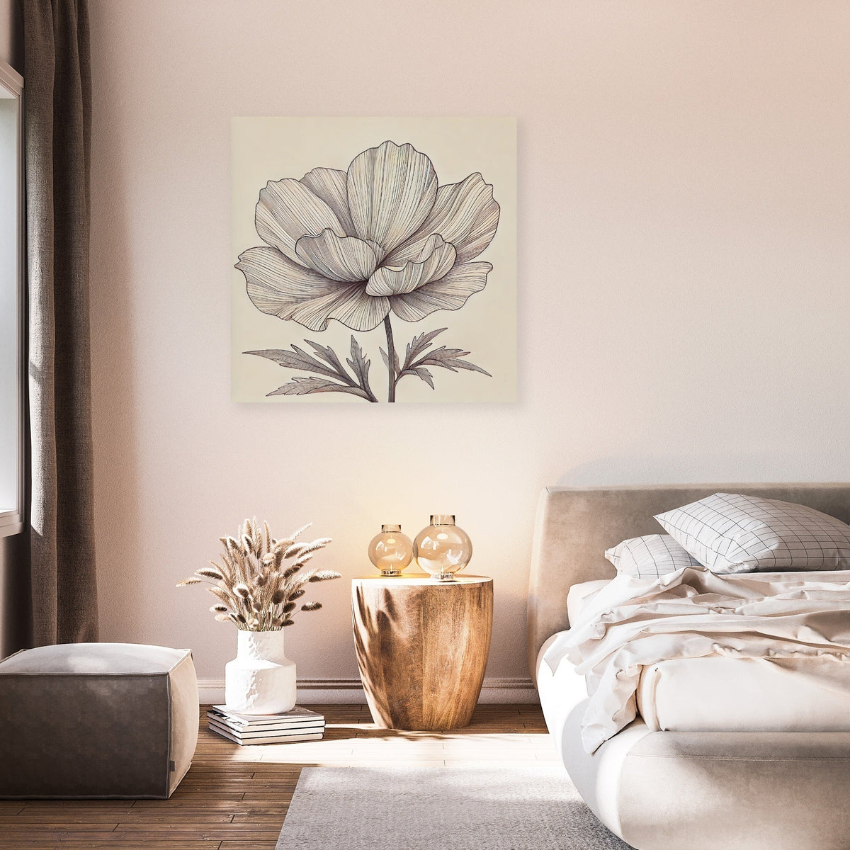 Radiant Bloom Line Art Canvas