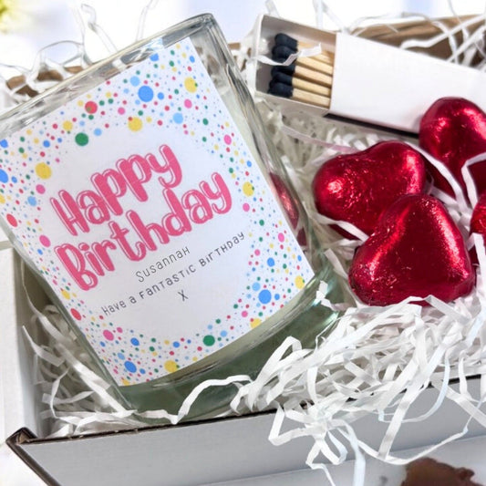Personalised Happy Birthday Dotty Candle Gift Set | Friends, Sister, Daughter
