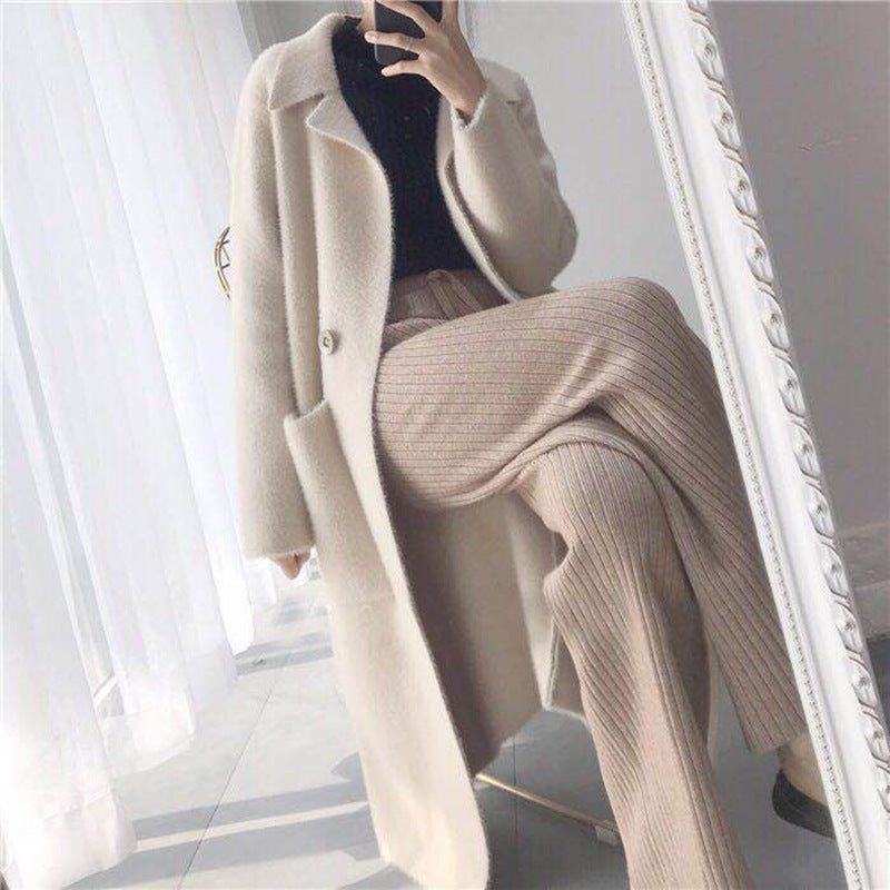 New Women's Mid-length Mink Velvet Coat Cardigan Loose Coat