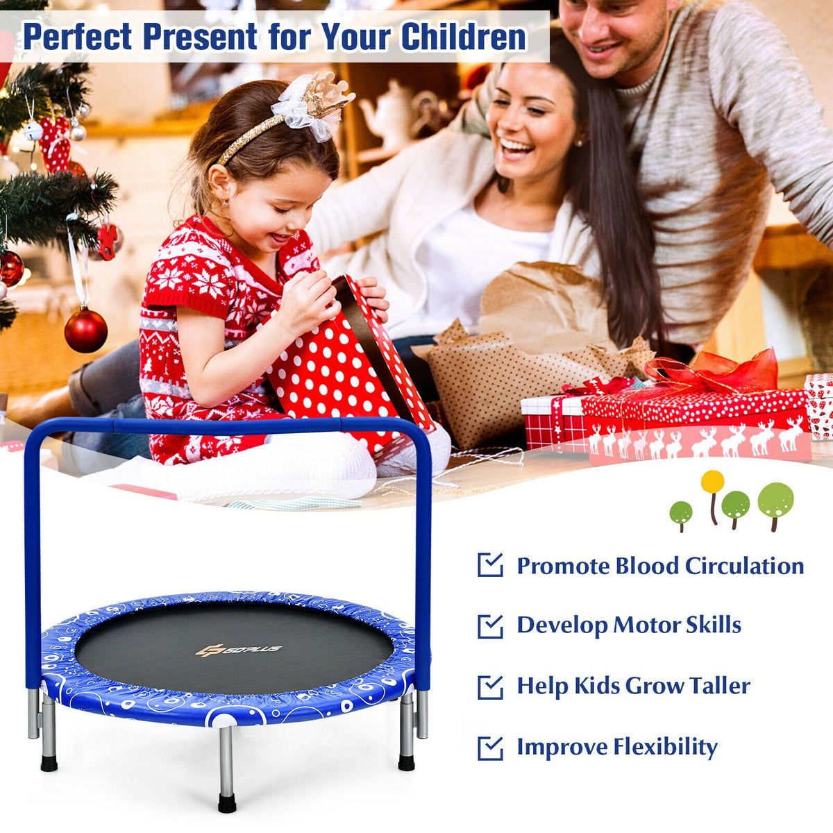 Child's Folding Trampoline with Padded Edge Cover and Full Covered Handle-Pink