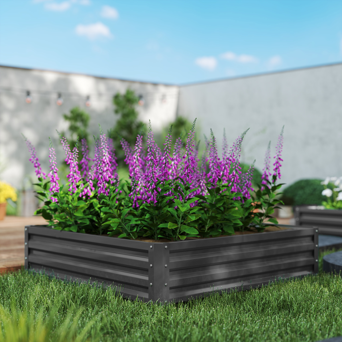 Outsunny Raised Garden Bed Metal Garden Flower Vegetable Planter Light Grey