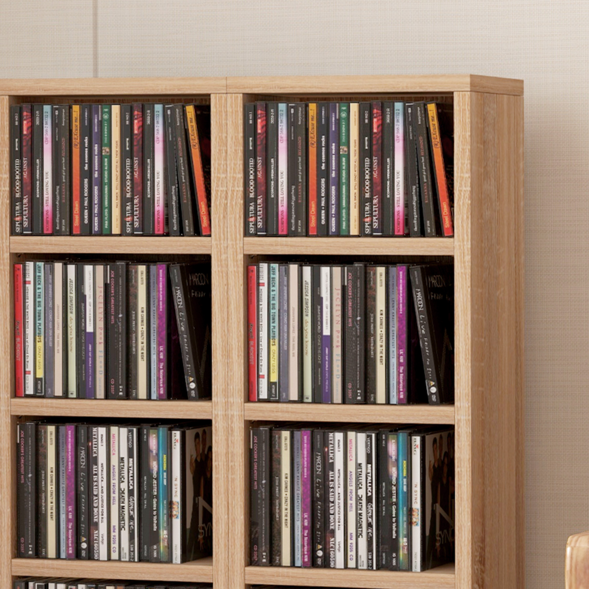 HOMCOM Set of 2 CD Media Display Shelf Unit Tower Rack Adjustable, Natural