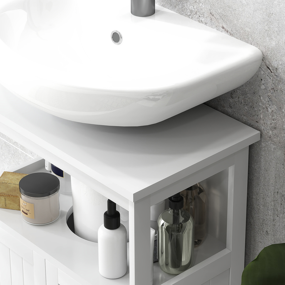 kleankin Bathroom Pedestal Under Sink Cabinet  Storage Shelves, Door, White