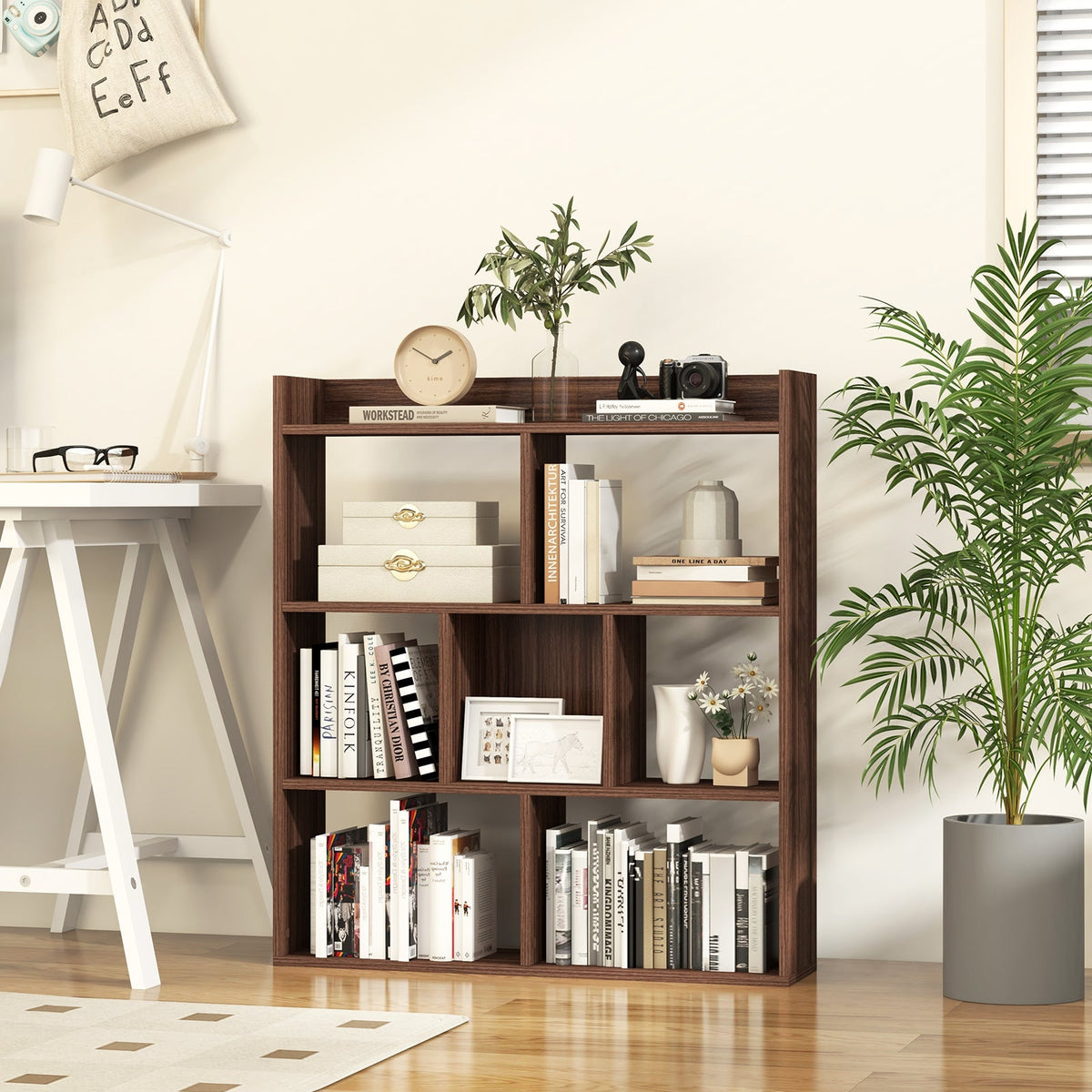 7 Cubes Open-back Bookshelf Home Storage Display Shelf-Coffee