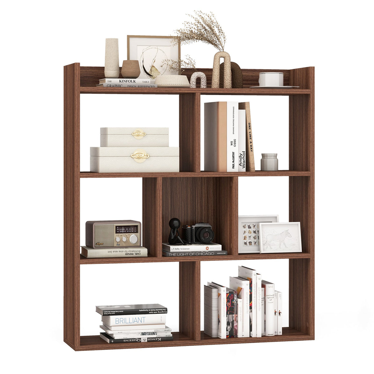 7 Cubes Open-back Bookshelf Home Storage Display Shelf-Coffee