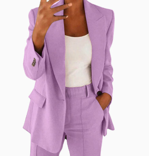 Women's Blazer and Trousers Two-Piece Suit - Business Casual Office Set