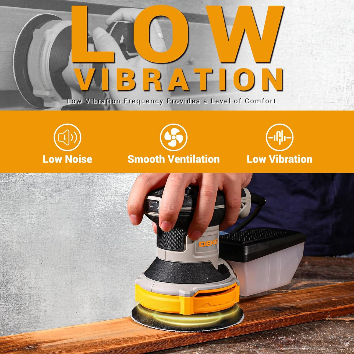 Random Orbit Sander 300W 125mm Variable Speed 14000RPM DEKOPRO