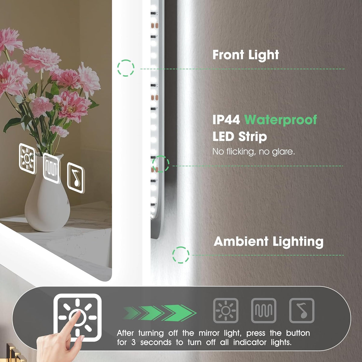Bluetooth Bathroom LED Mirror 500x700 Anti Fog Dimmable S'bagno