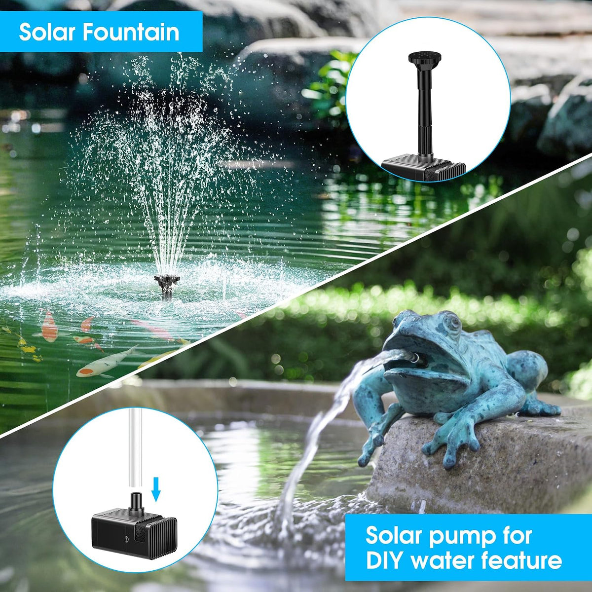 Solar Water Fountain 8W 3600mAh Battery Pump Garden Pond 600L Outdoor Biling