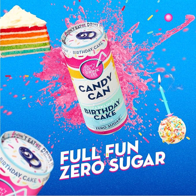 Candy Can, Birthday Cake, Fizzy Drink, Nostalgic American Soda Flavours, Sugar Free, Sparkling Pop Cans