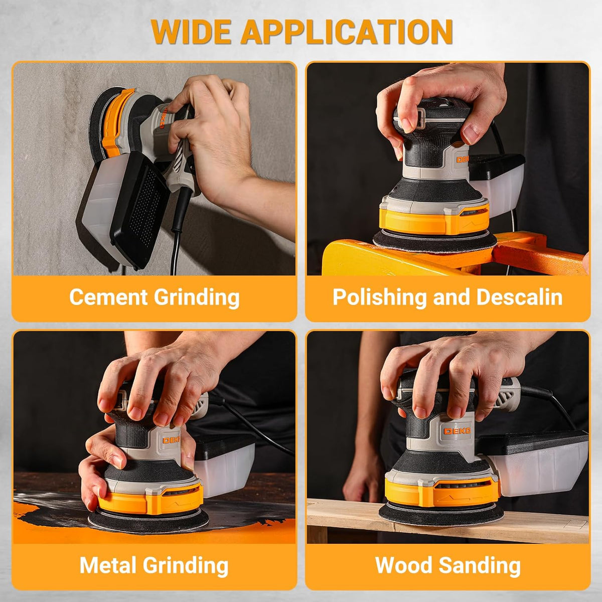 Random Orbit Sander 300W 125mm Variable Speed 14000RPM DEKOPRO