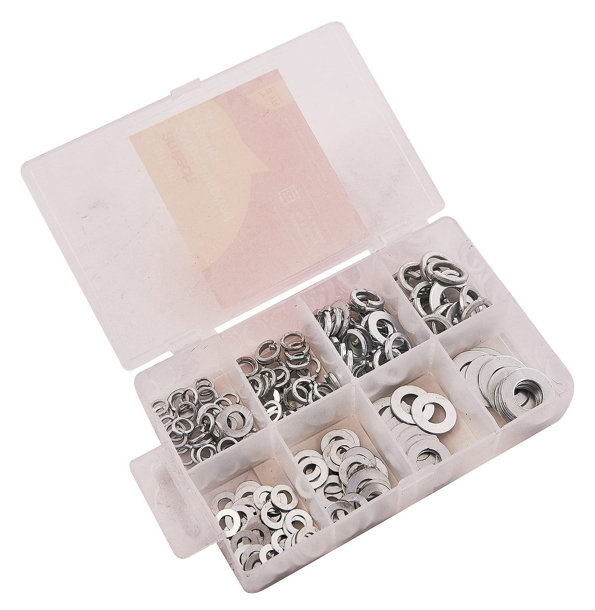 Amtech S5850 Assorted Washers, 200 Pieces Include Flat Washers and Lock Washers, M5, M6, M8, M10, plus Storage
