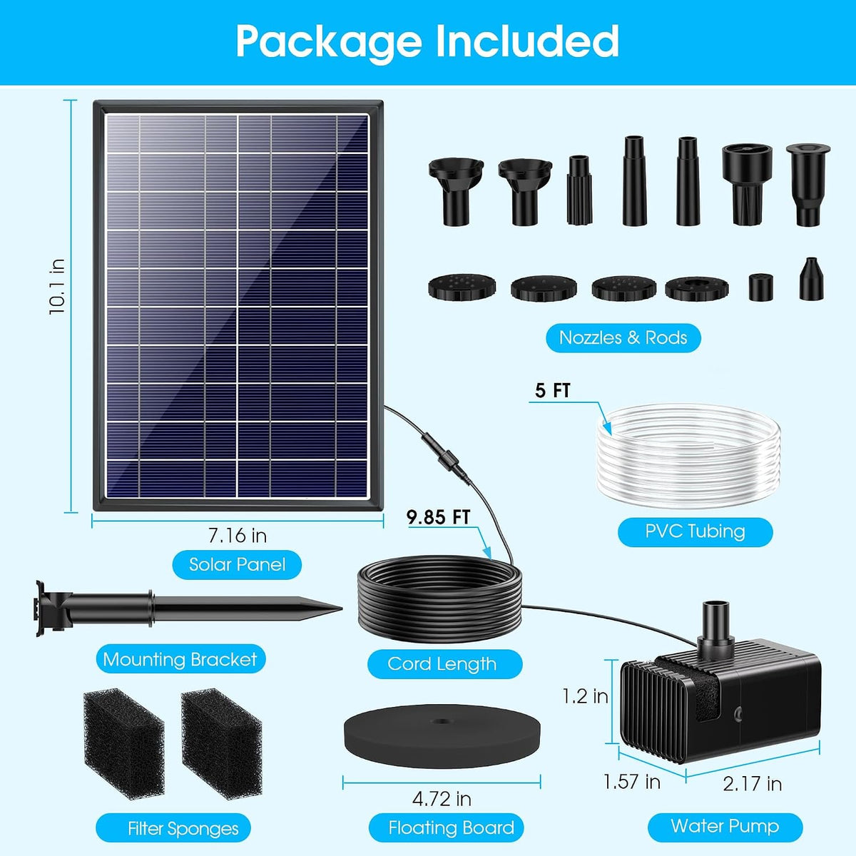 Solar Water Fountain 8W 3600mAh Battery Pump Garden Pond 600L Outdoor Biling