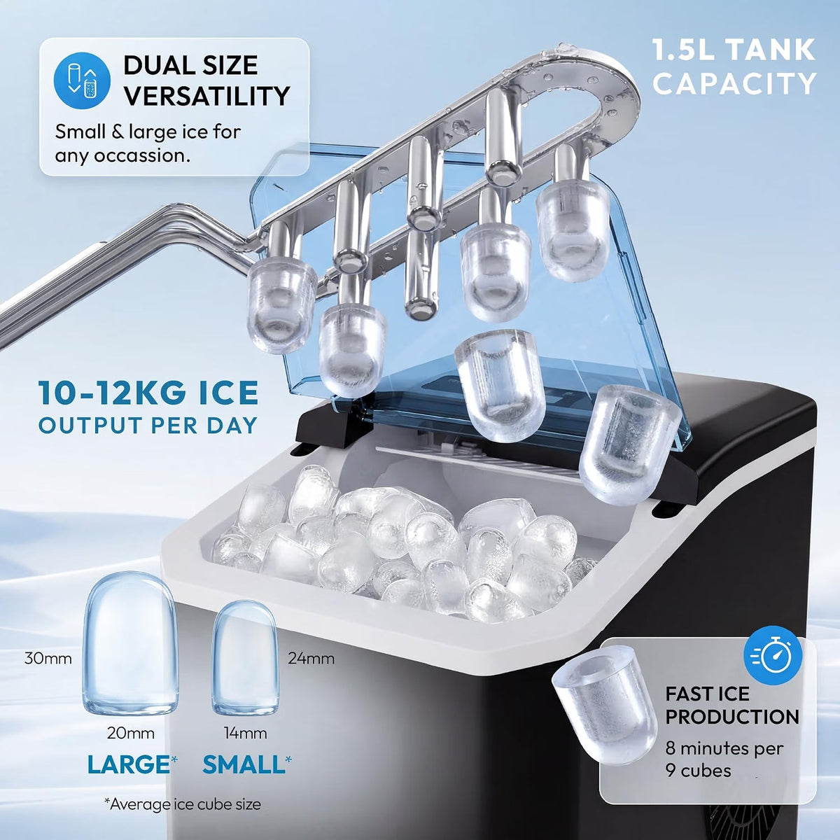 Ice Maker Machine 1.5L Countertop Self Cleaning Portable Compact Ice Maker iN