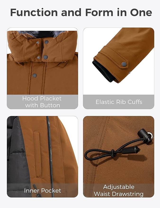 Mens Long Puffer Jacket Winter Windproof Padded Coat Brown Size S Wantdo