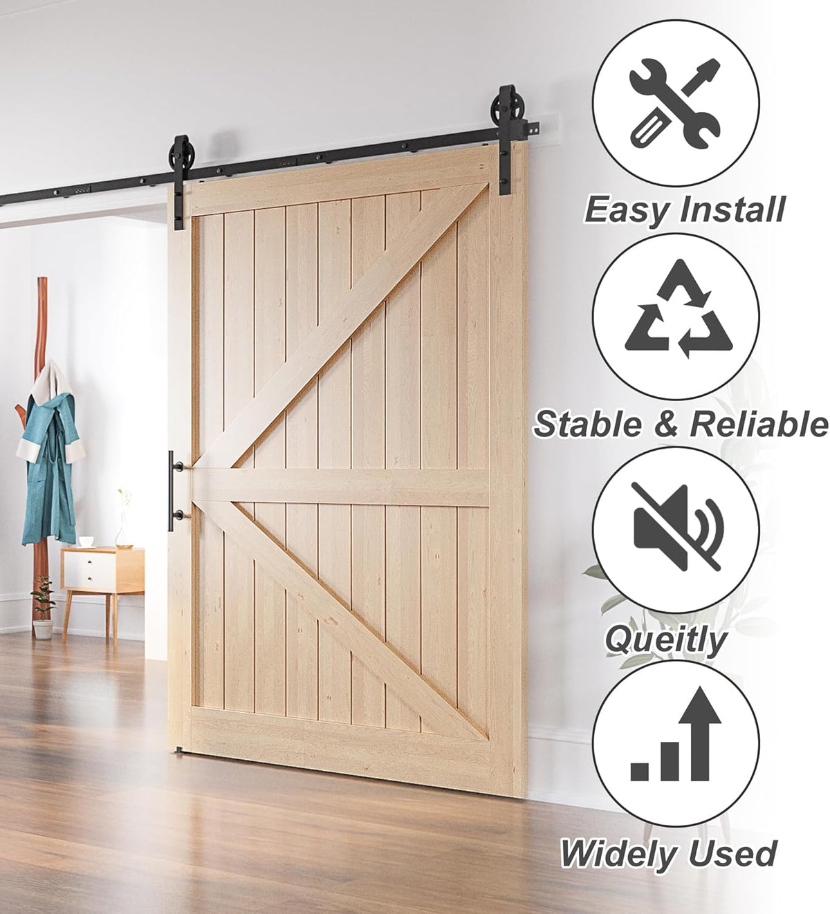 Sliding Barn Door Hardware Kit 11FT Heavy Duty Steel Track Large Wheel SANKEYTEW