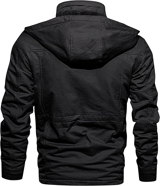 Mens Winter Coat Fleece Lined With Hood Black Outdoor Size L Kefitevd