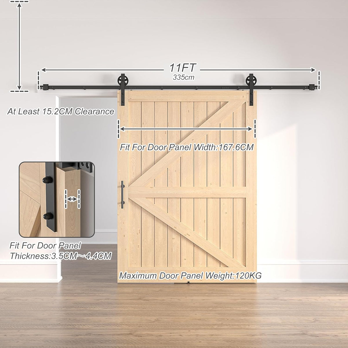 Sliding Barn Door Hardware Kit 11FT Heavy Duty Steel Track Large Wheel SANKEYTEW