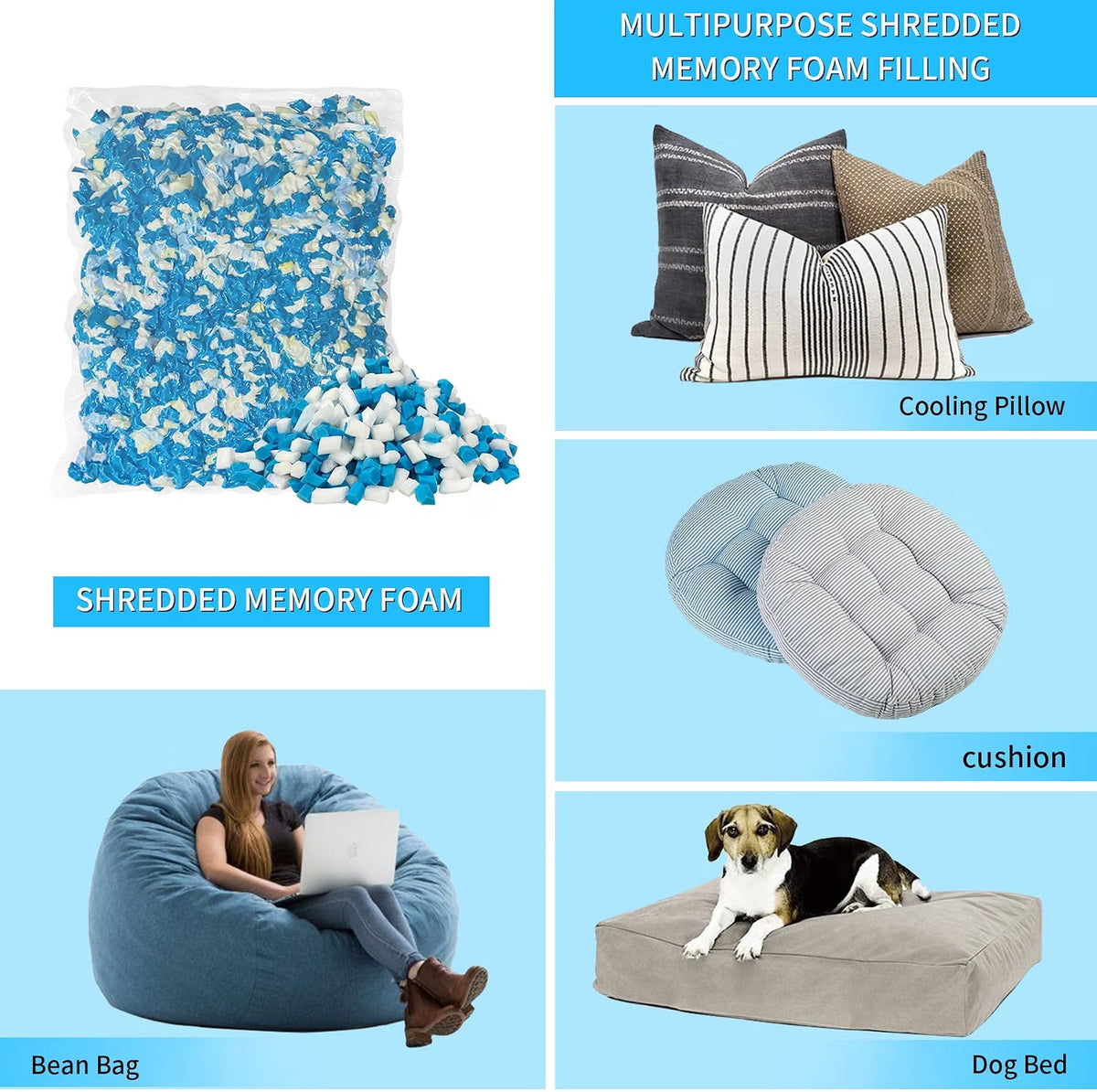 Memory Foam Filling 6.6KG Shredded Gel Bean Bag Chair Cushion Filler Refill Foam