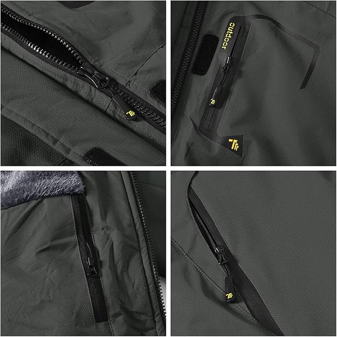 Womens Waterproof Jacket Fleece Lined Warm Outdoor Coat Dark Grey Size M